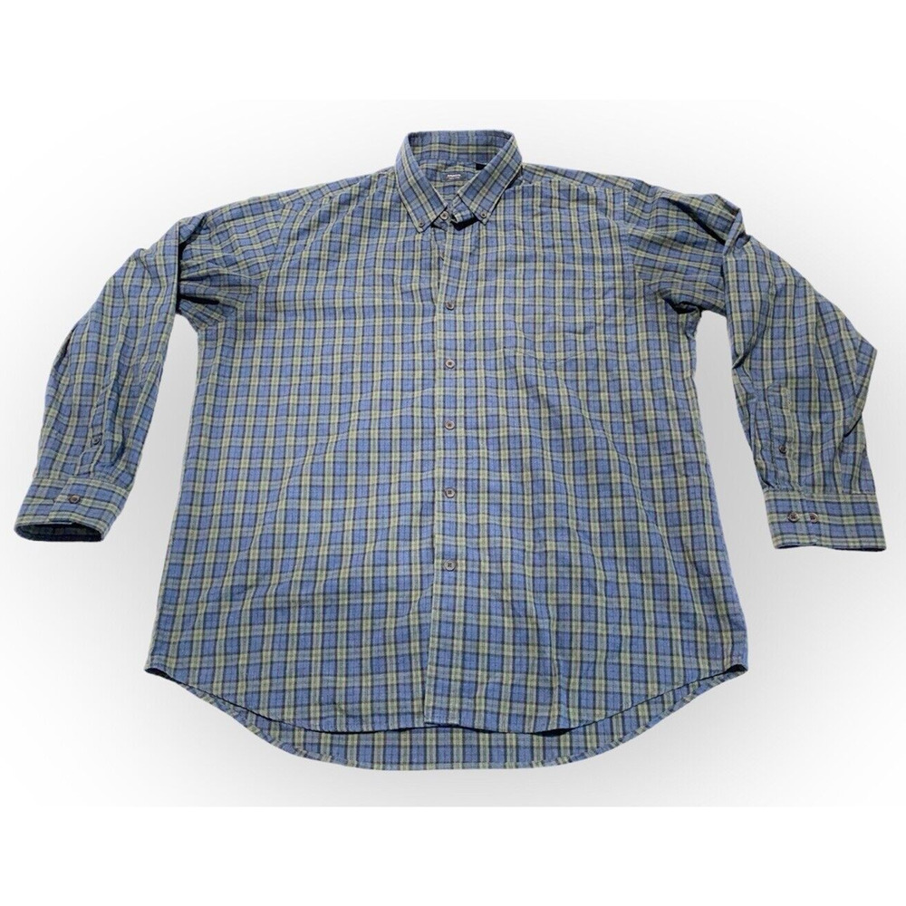 Arrow Men's Button Down Shirt XLarge Green Blue‎ Plaid Long Sleeve
